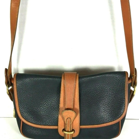 Dooney & Bourke Vintage Blue Leather Brown Trim Shoulder Bag - Picture 1 of 8